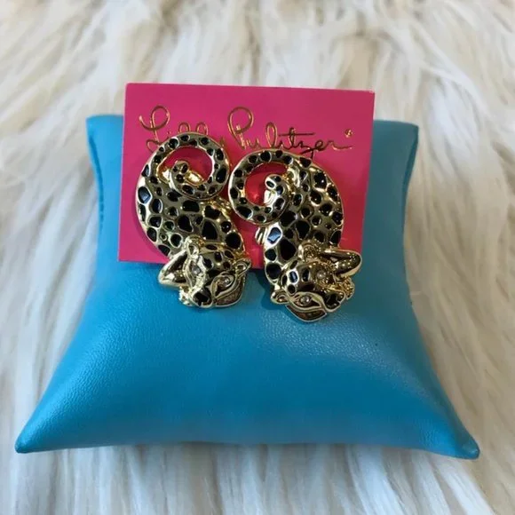 Lilly Pulitzer Leopard Gold Tone Earrings - Picture 1 of 6